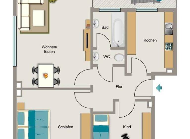 Wohnung zur Miete 506 € 3,5 Zimmer 59,3 m² 2. Geschoss Beethovenstraße 6 Neukirchen Neukirchen-Vluyn 47506
