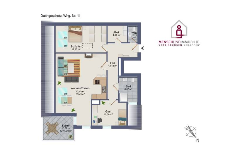 Wohnung zum Kauf provisionsfrei 398.000 € 3 Zimmer 98,8 m²<br/>Wohnfläche Dachgeschoss<br/>Geschoss ab sofort<br/>Verfügbarkeit Rinkerode Drensteinfurt 48317