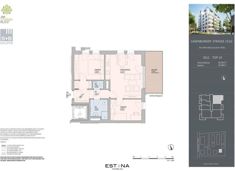 Wohnung zum Kauf - Erstbezug 570.000 € 3 Zimmer 58,5 m² 2. Geschoss Am marokkanischen Platz / Laxenburger Straße Wien 1100