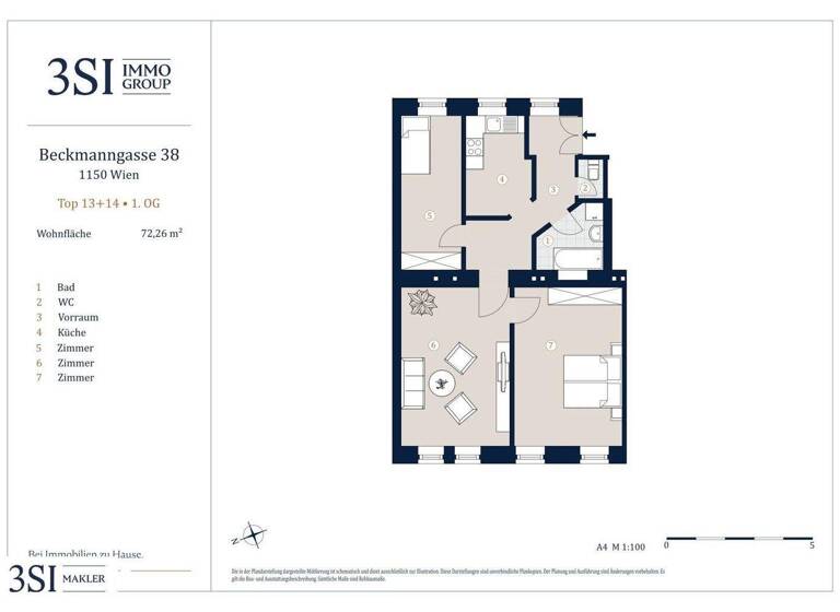 Wohnung zum Kauf 349.000 € 3 Zimmer 72,3 m² 1. Geschoss Beckmanngasse 38 Wien 1150
