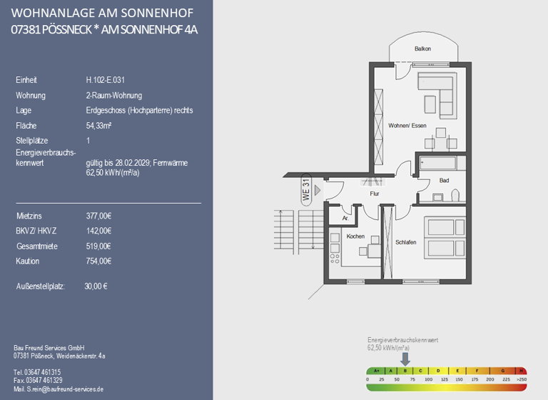 Wohnung zur Miete 377 € 2 Zimmer 54,3 m²<br/>Wohnfläche EG<br/>Geschoss ab sofort<br/>Verfügbarkeit Am Sonnenhof 4a Pößneck,Stadt Pößneck 07381