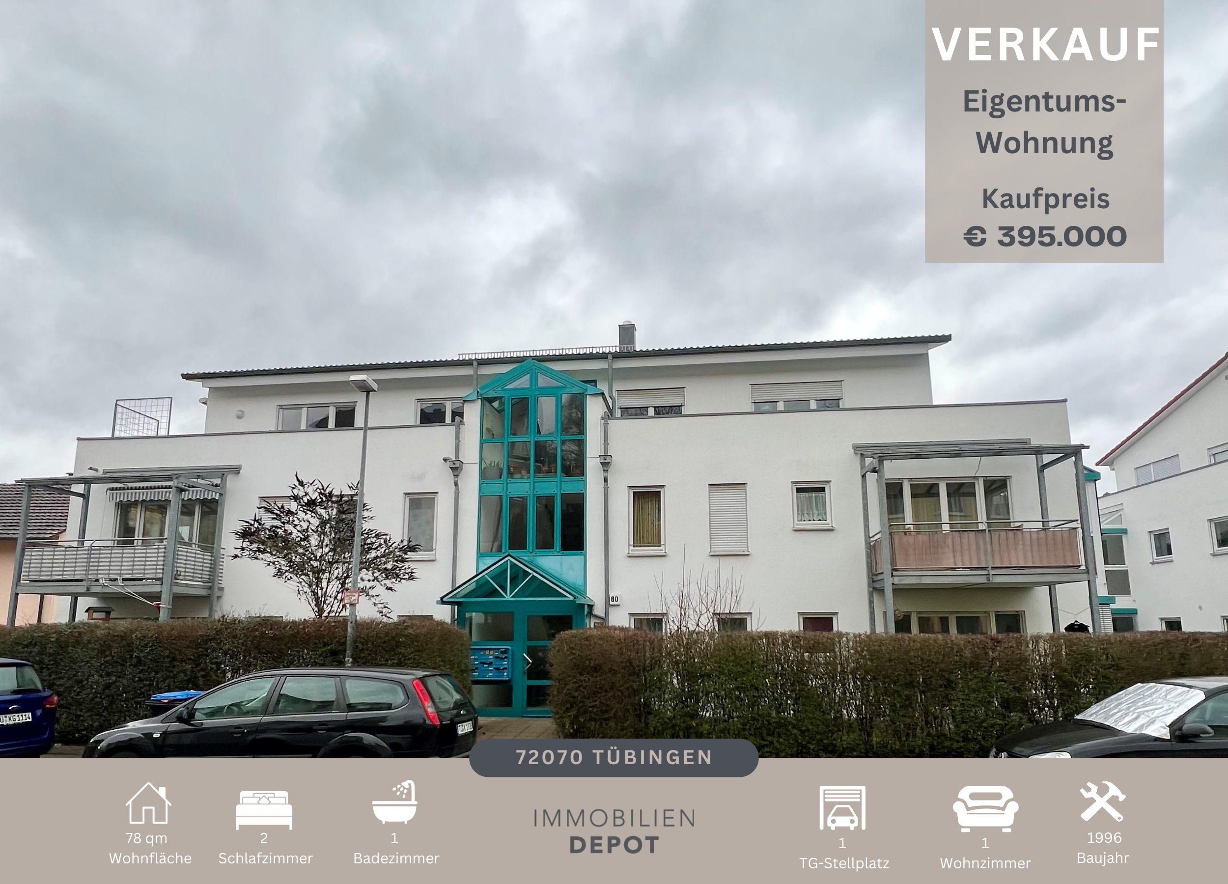 Wohnung zum Kauf als Kapitalanlage geeignet 395.000 € 3 Zimmer 78 m²<br/>Wohnfläche Weststadt Tübingen 72070