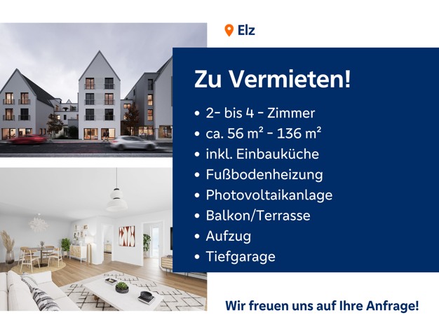 Wohnung zur Miete - Erstbezug 1.155 € 3 Zimmer 89 m² frei ab 01.11.2025 Elz Elz 65604