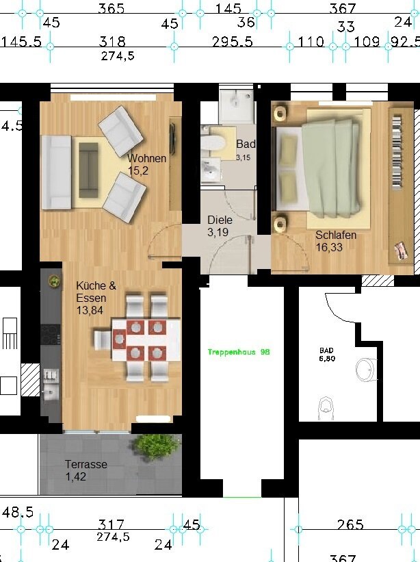 Wohnung zur Miete 450 € 2,5 Zimmer 53,7 m²<br/>Wohnfläche EG<br/>Geschoss ab sofort<br/>Verfügbarkeit Krengelstr 98 Eppinghoven Dinslaken 46535