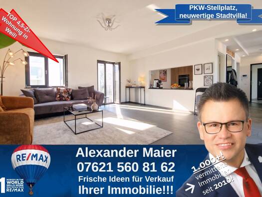 Wohnung zur Miete 1.650 € 4,5 Zimmer 120 m² 1. Geschoss frei ab 01.08.2026 Weil am Rhein 79576