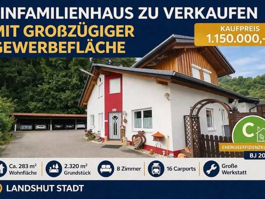 Einfamilienhaus zum Kauf 1.150.000 € 8 Zimmer 283 m² 2.320 m² Grundstück Schönbrunn Landshut 84036