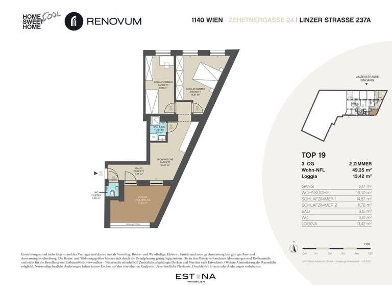 Wohnung zum Kauf - Erstbezug 298.000 € 2 Zimmer 49,4 m² 3. Geschoss Linzer Straße Wien 1140