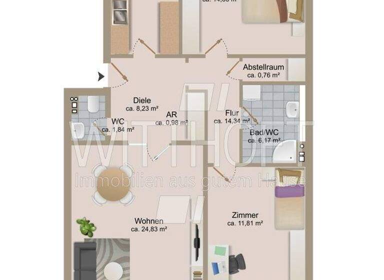 Wohnung zur Miete 1.195 € 3 Zimmer 84 m² Poppenbüttel Hamburg / Poppenbüttel 22399