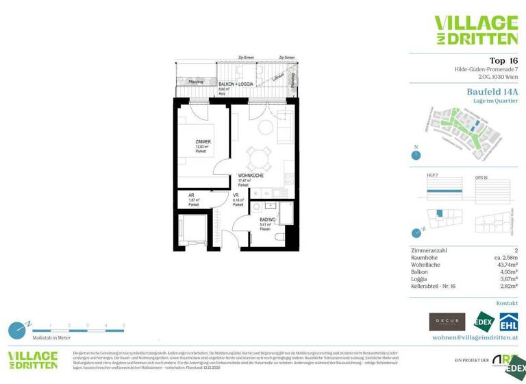Wohnung zum Kauf - Erstbezug 370.000 € 2 Zimmer 43,7 m² 2. Geschoss Wien 1030