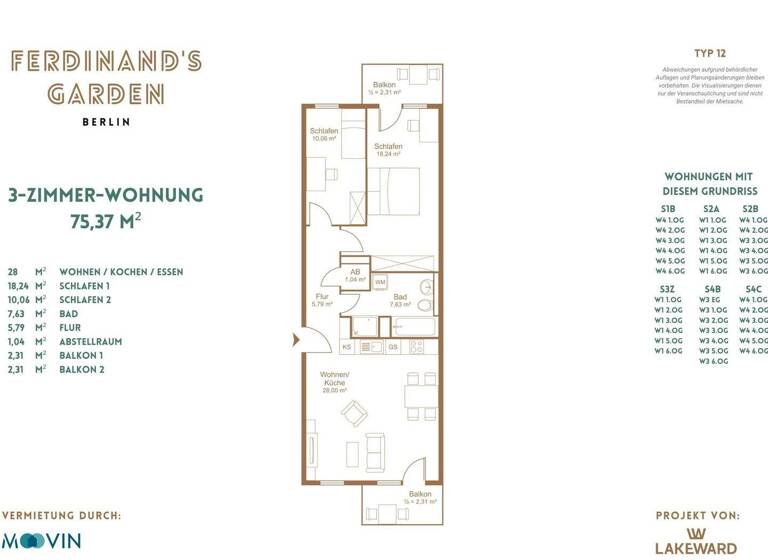 Studio zur Miete 1.349 € 3 Zimmer 75,4 m² 1. Geschoss frei ab 16.03.2026 Plauener Strasse 98 Alt-Hohenschönhausen Berlin 13055