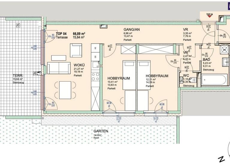 WG-Zimmer zum Kauf - Erstbezug 399.000 € 3 Zimmer 66,9 m² EG Platzergasse Wien 1210