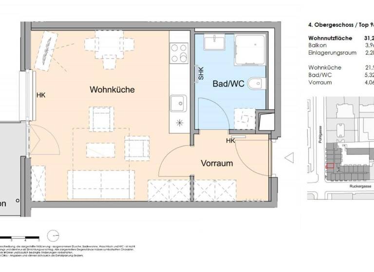 Studio zur Miete 567 € 1 Zimmer 31,3 m² 4. Geschoss frei ab 01.03.2026 Pohlgasse 26 Wien 1120