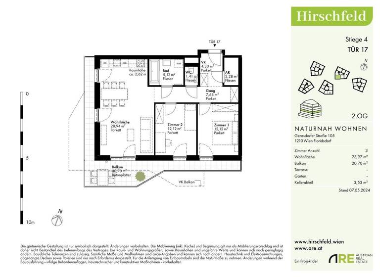 Wohnung zum Kauf - Erstbezug provisionsfrei 454.900 € 3 Zimmer 74 m² 2. Geschoss Wien 1210