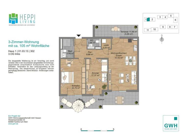 Wohnung zur Miete 1.199 € 3 Zimmer 104,9 m² 3. Geschoss frei ab 01.05.2026 Vala Lamberger Str. 28 Heppenheim 64646