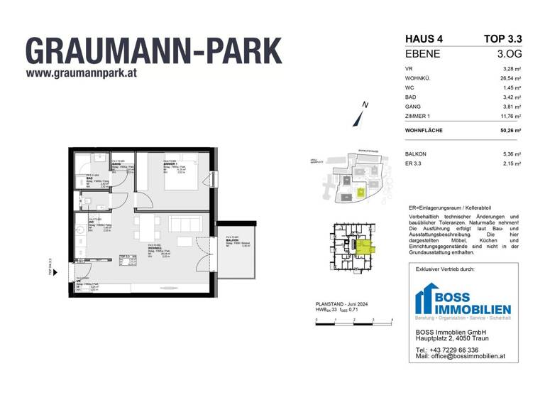 Wohnung zum Kauf - Erstbezug 306.500 € 2 Zimmer 50,3 m² 3. Geschoss Graumannpark 4 Traun 4050