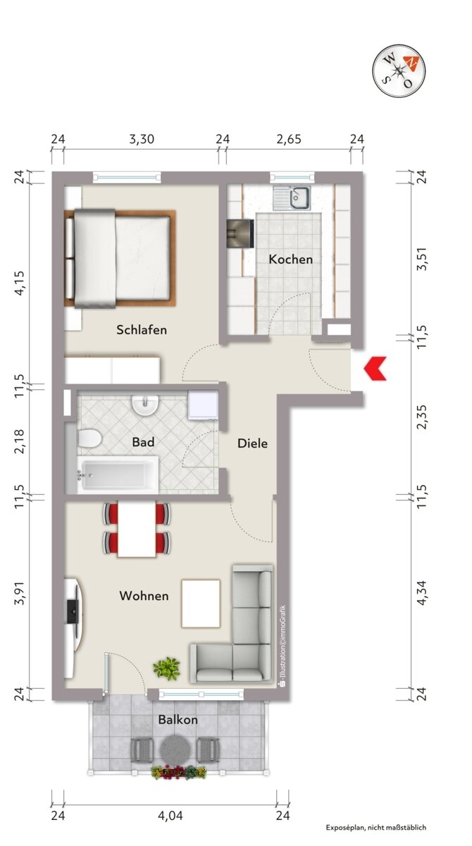 Wohnung zum Kauf 208.000 € 2 Zimmer 59,2 m²<br/>Wohnfläche 1.<br/>Geschoss Daxlanden - Daxlanden - Ost Karlsruhe 76189