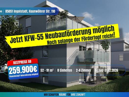 Wohnung zum Kauf - Erstbezug provisionsfrei als Kapitalanlage geeignet 369.900 € 4 Zimmer 91 m² Haunwöhrer Straße 110 Ingolstadt Ingolstadt 85051