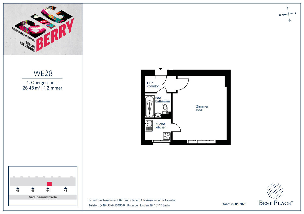 Wohnung zum Kauf provisionsfrei 115.000 € 1 Zimmer 26,5 m²<br/>Wohnfläche 1.<br/>Geschoss Großbeerenstraße 44 Kreuzberg Berlin 10965