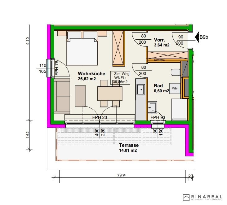 Wohnung zur Miete 490 € 1 Zimmer 36,9 m²<br/>Wohnfläche 2.<br/>Geschoss Wiener Neustadt 2700