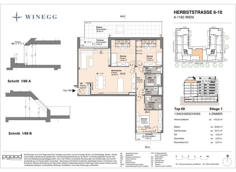 Wohnung zum Kauf - Erstbezug 1.024.000 € 4 Zimmer 115,4 m² 5. Geschoss Herbststraße 6-10 Wien 1160
