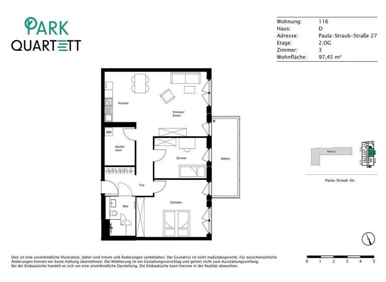 Wohnung zur Miete - Erstbezug 1.115 € 3 Zimmer 97,7 m² 2. Geschoss Paula-Straub-Str. 27 Villingen Villingen-Schwenningen 78048