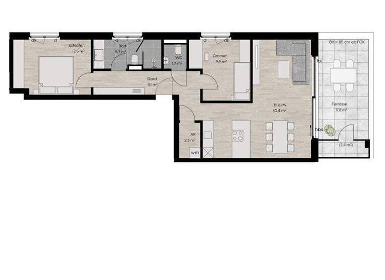 Terrassenwohnung zum Kauf - Erstbezug 555.000 € 3 Zimmer 70,6 m² 2. Geschoss Lustenau 6890