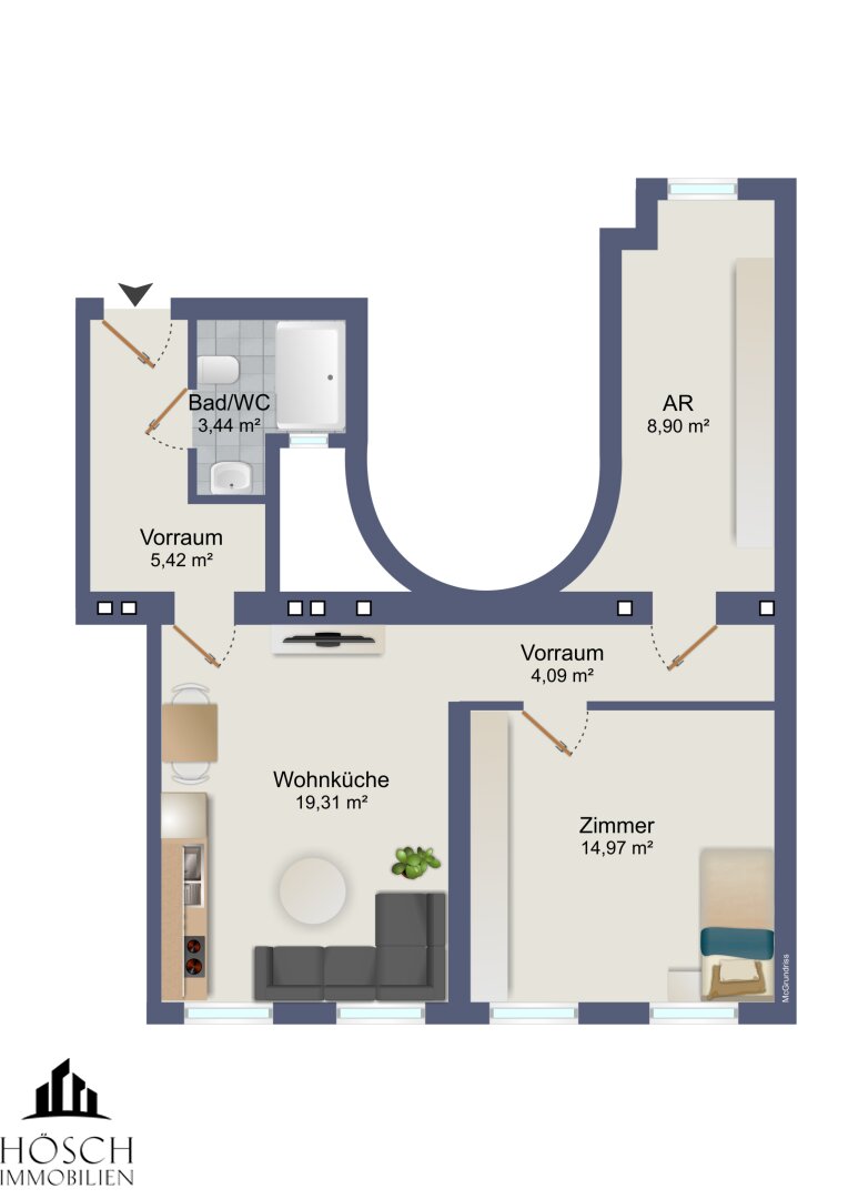 Wohnung zum Kauf 325.000 € 3 Zimmer 56,1 m²<br/>Wohnfläche 1.<br/>Geschoss Wien 1150