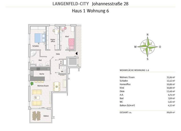 Wohnung zum Kauf 549.500 € 4 Zimmer 99,5 m² 1. Geschoss Immigrath Langenfeld 40764