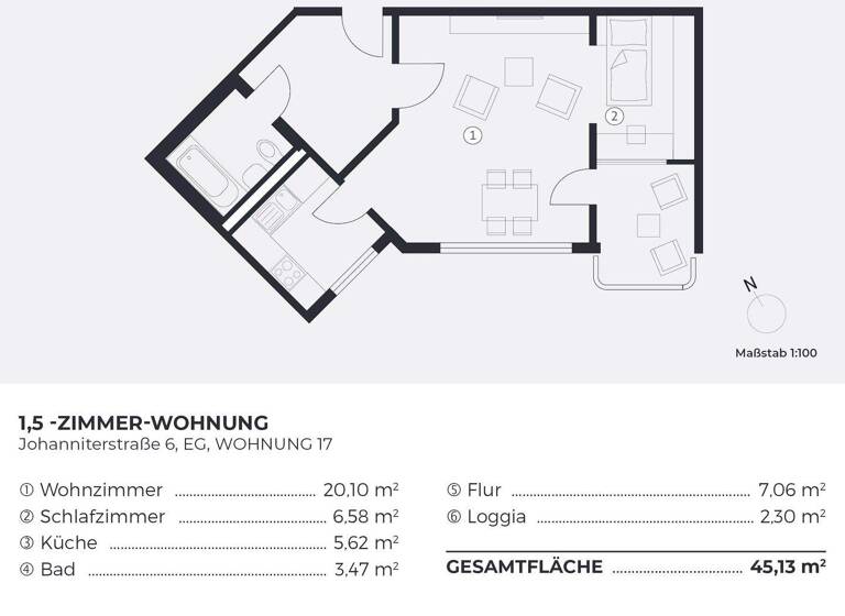 Wohnung zum Kauf provisionsfrei 198.000 € 1,5 Zimmer 45,1 m² EG Johanniterstraße 6 Kreuzberg Berlin 10961