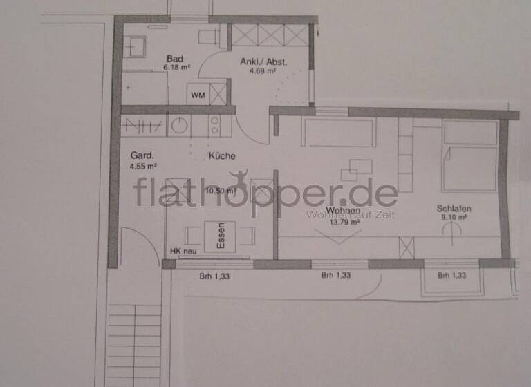 Wohnung zur Miete auf Zeit 995 € 1,5 Zimmer 50 m² frei ab sofort Freiberg Stuttgart 70437