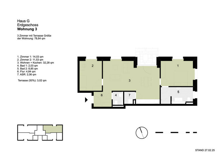 Wohnung zur Miete 1.068 € 3 Zimmer 78,6 m²<br/>Wohnfläche EG<br/>Geschoss Vegesack Bremen 28757