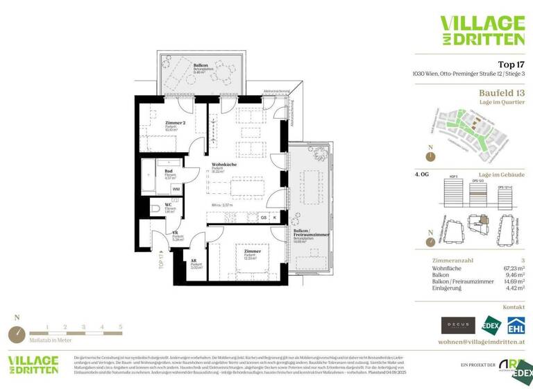 Terrassenwohnung zum Kauf - Erstbezug 539.000 € 3 Zimmer 67,2 m² 4. Geschoss Otto-Preminger-Straße Wien 1030