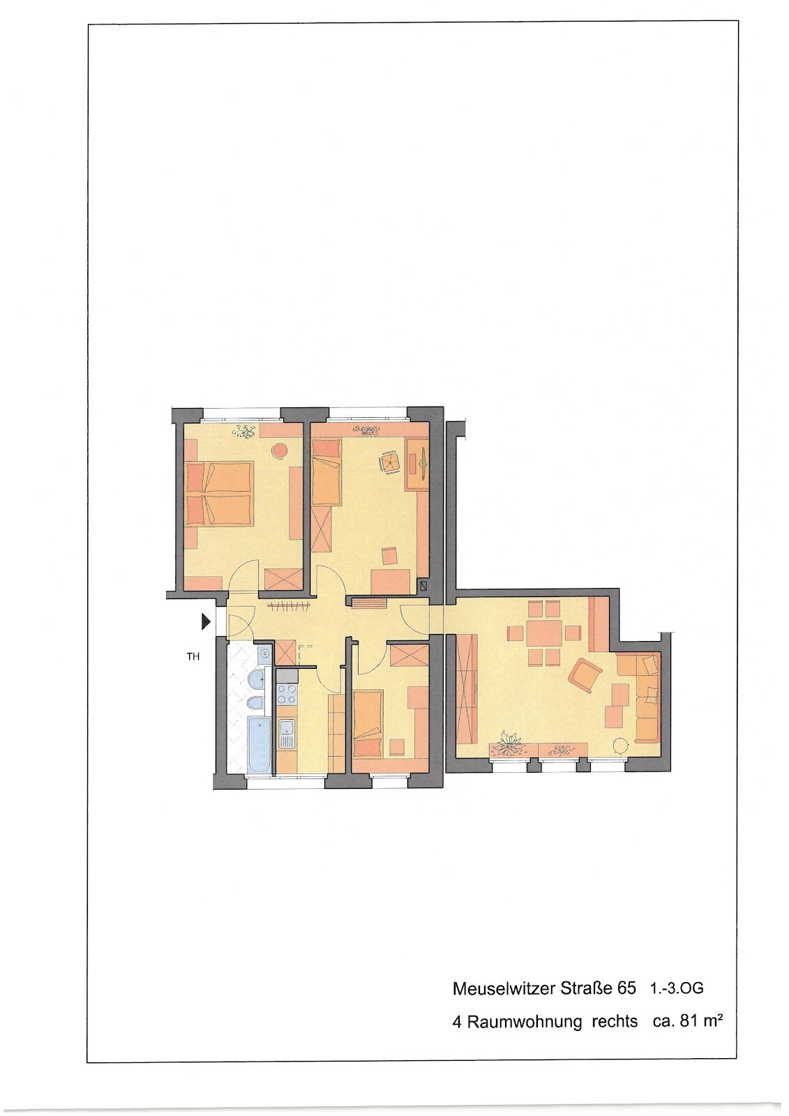 Wohnung zur Miete 425 € 4 Zimmer 80,6 m²<br/>Wohnfläche 4.<br/>Geschoss Meuselwitzer Straße 65 Pforten Gera 07546