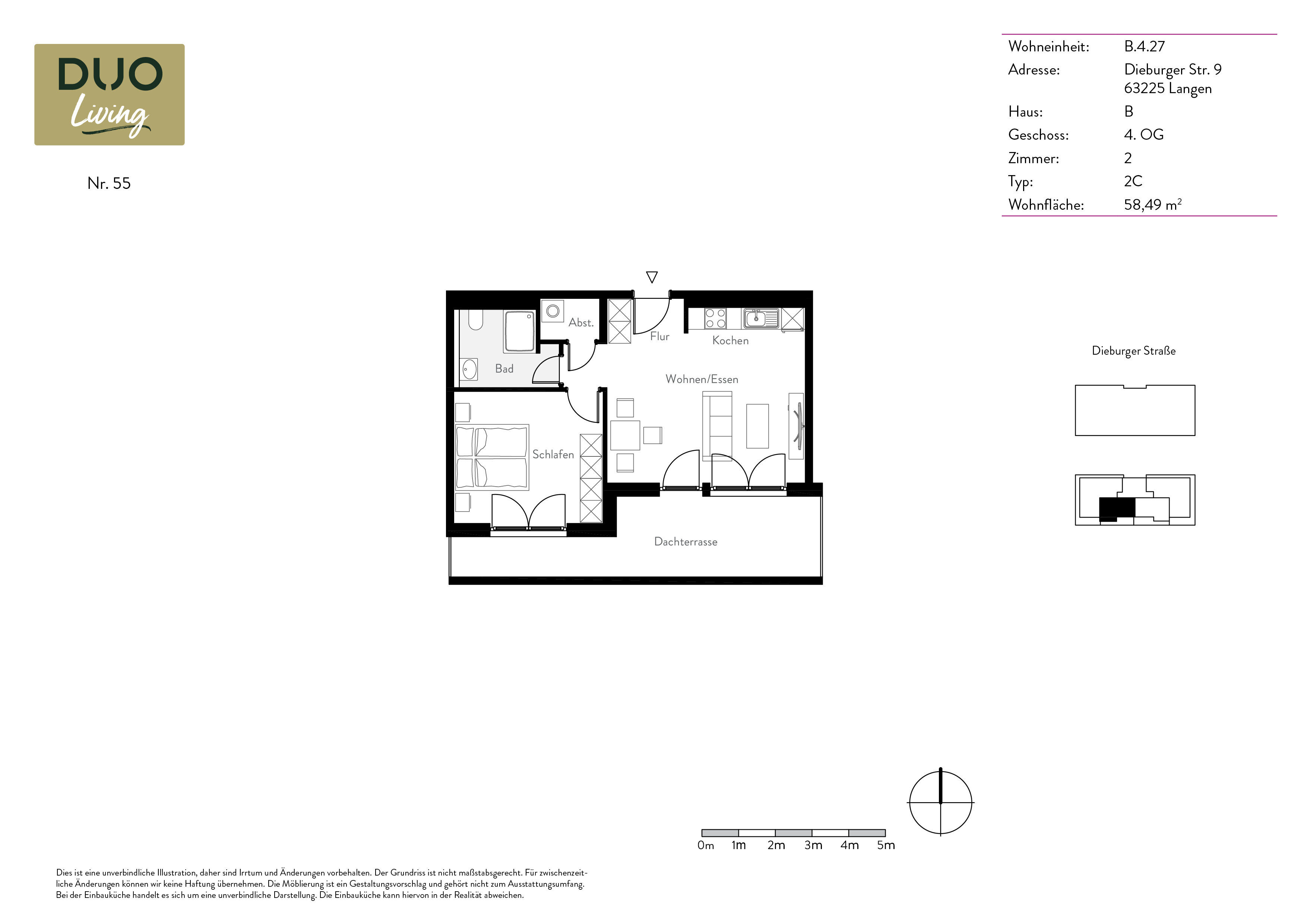 Penthouse zur Miete 950 € 2 Zimmer 58,5 m²<br/>Wohnfläche 4.<br/>Geschoss 01.02.2025<br/>Verfügbarkeit Dieburger Straße 9 Langen 5 Langen 63225