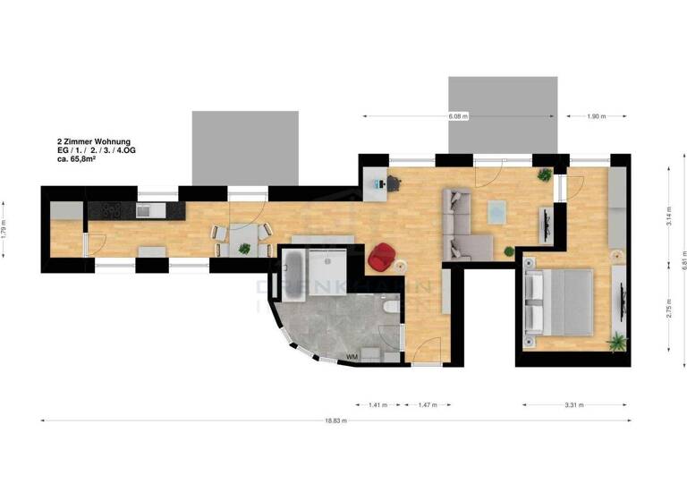 Wohnung zur Miete 930 € 2 Zimmer 77,5 m² Dr.-Külz-Staße 34 Paulsstadt Schwerin 19053