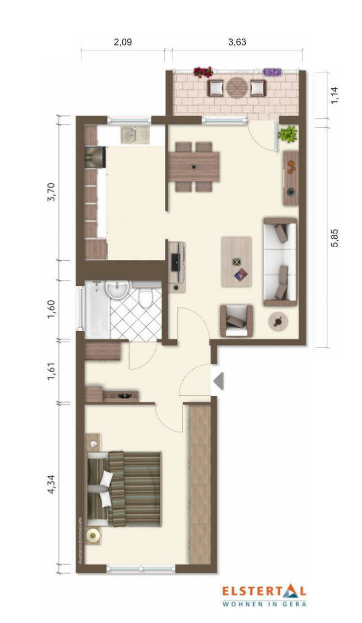 Wohnung zur Miete 386 € 2 Zimmer 55 m²<br/>Wohnfläche 3.<br/>Geschoss Leuchtenburgstraße 15 Bieblach-Ost Gera 07552