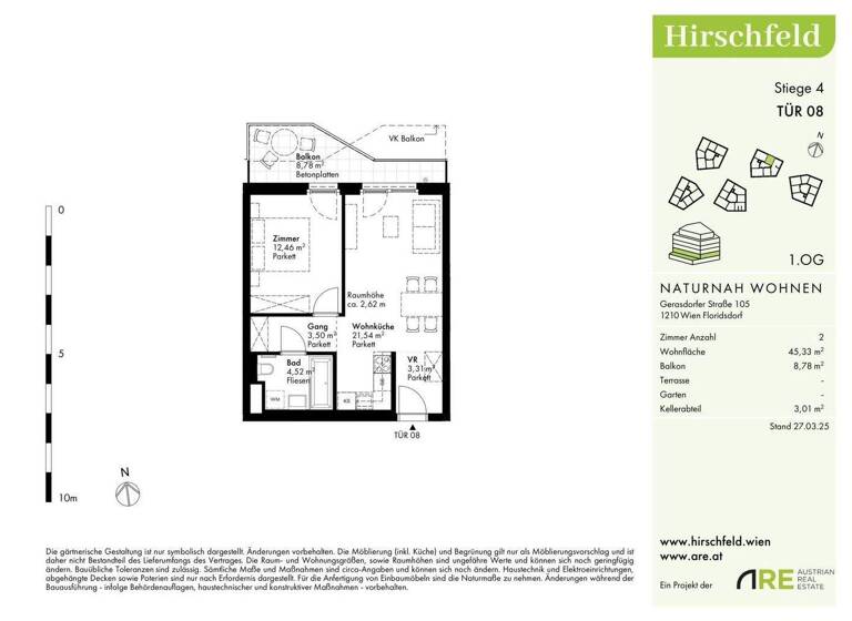 Wohnung zum Kauf - Erstbezug 272.000 € 2 Zimmer 45,4 m² 1. Geschoss Wien 1210