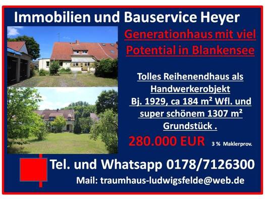 Bauernhaus zum Kauf 280.000 € 7,5 Zimmer 184 m² 1.307 m² Grundstück frei ab sofort Zum Schloß 20 Blankensee Trebbin 14959