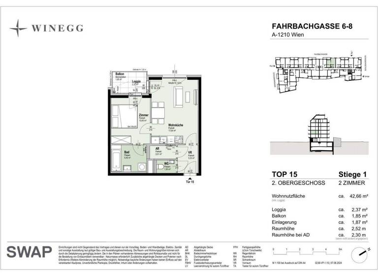 Wohnung zum Kauf - Erstbezug 259.500 € 2 Zimmer 42,7 m² 2. Geschoss Fahrbachgasse 6-8 Wien 1210