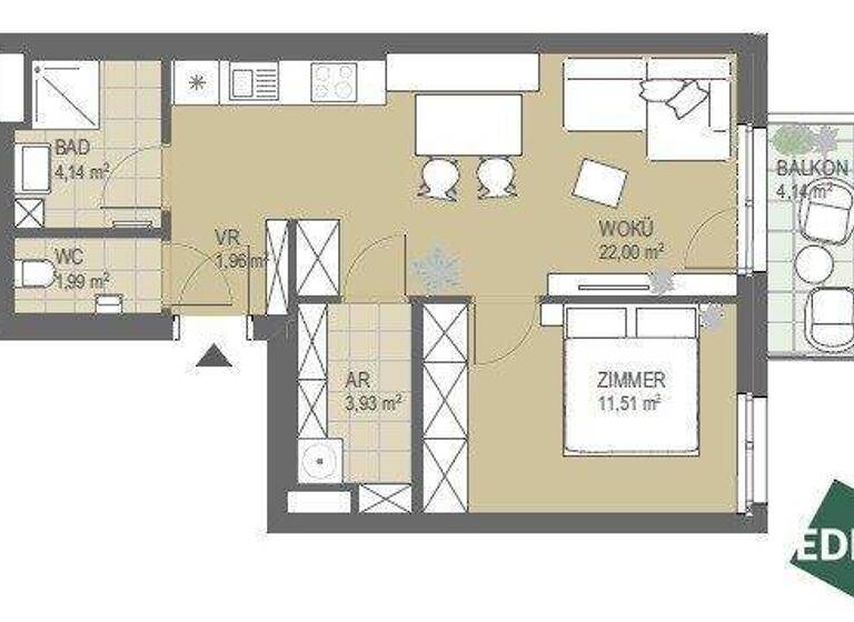 Wohnung zur Miete 710 € 2 Zimmer 4. Geschoss Hasengasse Wien 1100