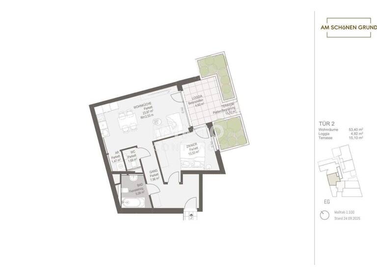 Wohnung zum Kauf - Erstbezug 345.700 € 2 Zimmer 53,4 m² Wien 1220