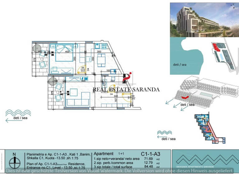 Studio zum Kauf 278.784 € 1 Zimmer 84,5 m² 1. Geschoss frei ab sofort Saranda 9701