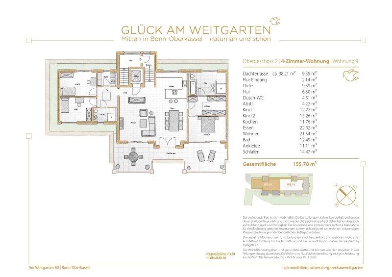 Wohnung zum Kauf provisionsfrei 1.161.900 € 6 Zimmer 155,8 m²<br/>Wohnfläche 1.<br/>Geschoss Oberkassel Bonn 53227