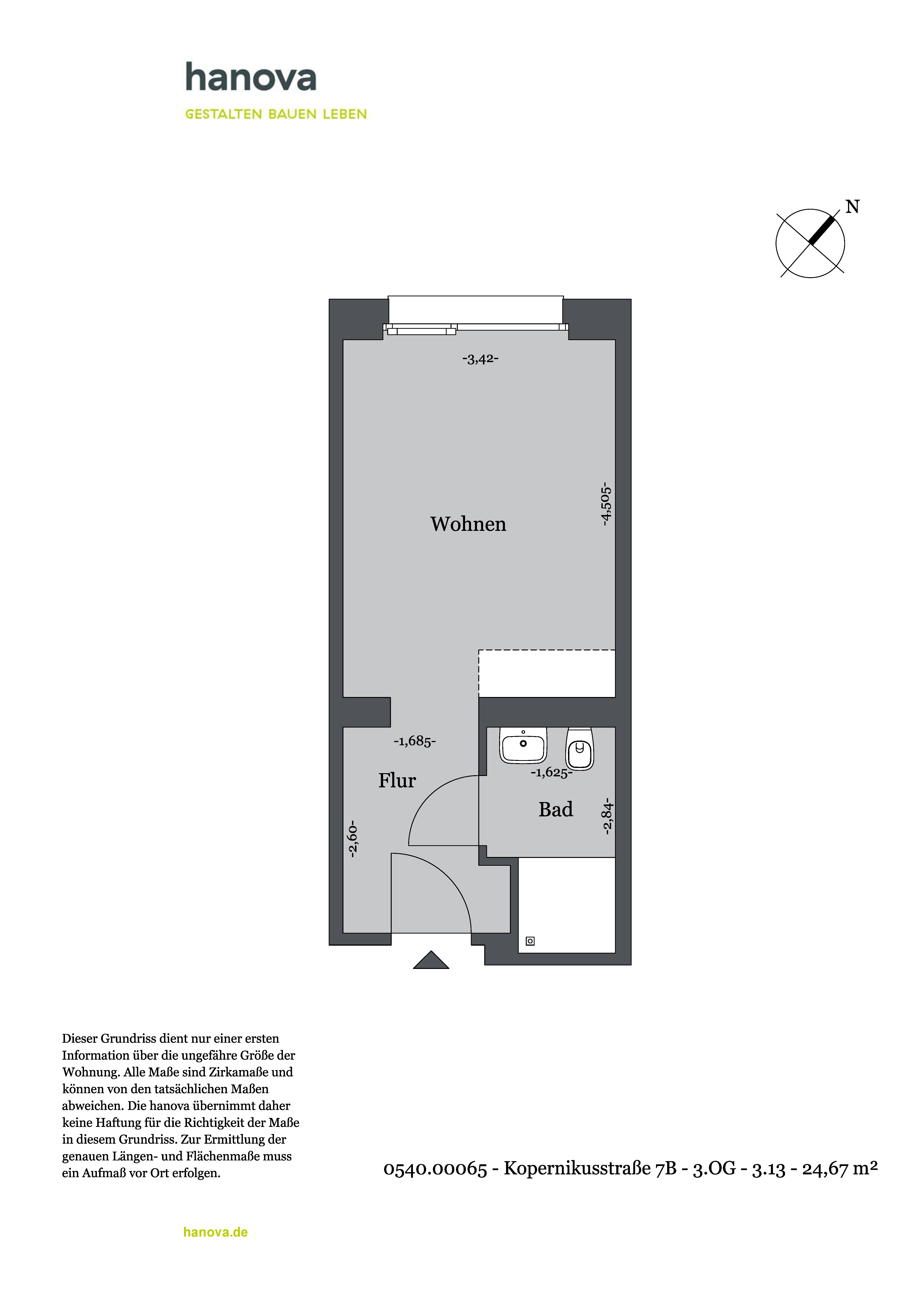 Wohnung zur Miete 330 € 1 Zimmer 24,7 m²<br/>Wohnfläche 3.<br/>Geschoss ab sofort<br/>Verfügbarkeit Kopernikusstraße 7B Nordstadt Hannover 30167