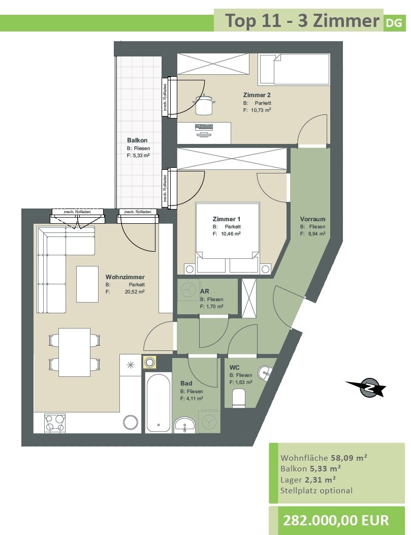 Wohnung zum Kauf 282.000 € 3 Zimmer 58,1 m²<br/>Wohnfläche St. Andrä-Wördern 3423