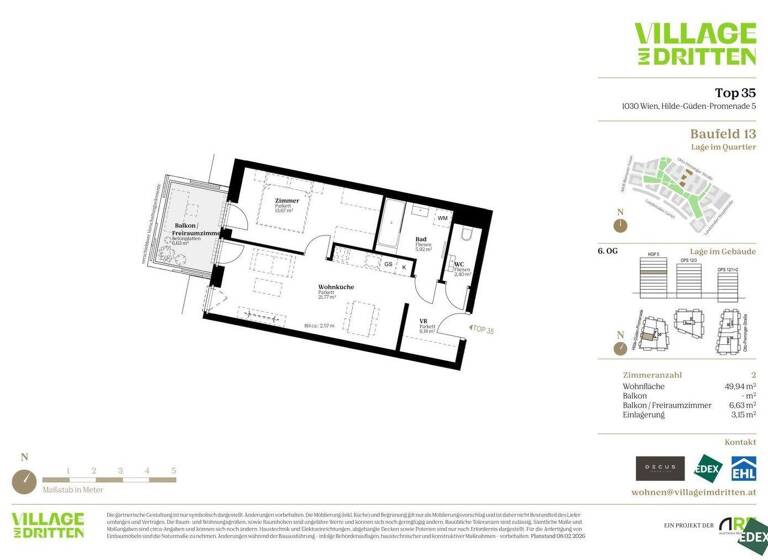 Terrassenwohnung zum Kauf - Erstbezug 391.000 € 2 Zimmer 49,9 m² 6. Geschoss Otto-Preminger-Straße Wien 1030