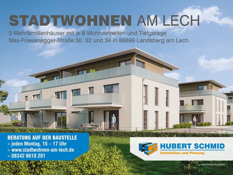 Wohnung zum Kauf - Neubau provisionsfrei 731.000 € 3 Zimmer 92,6 m² Dachgeschoss, 2. Geschoss frei ab 30.06.2026 Max-Friesenegger-Straße 30 Landsberg Landsberg am Lech 86899