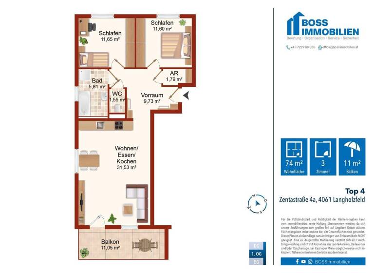 Wohnung zur Miete 820 € 3 Zimmer 73,6 m² 1. Geschoss Zentastraße 4a Pasching 4061
