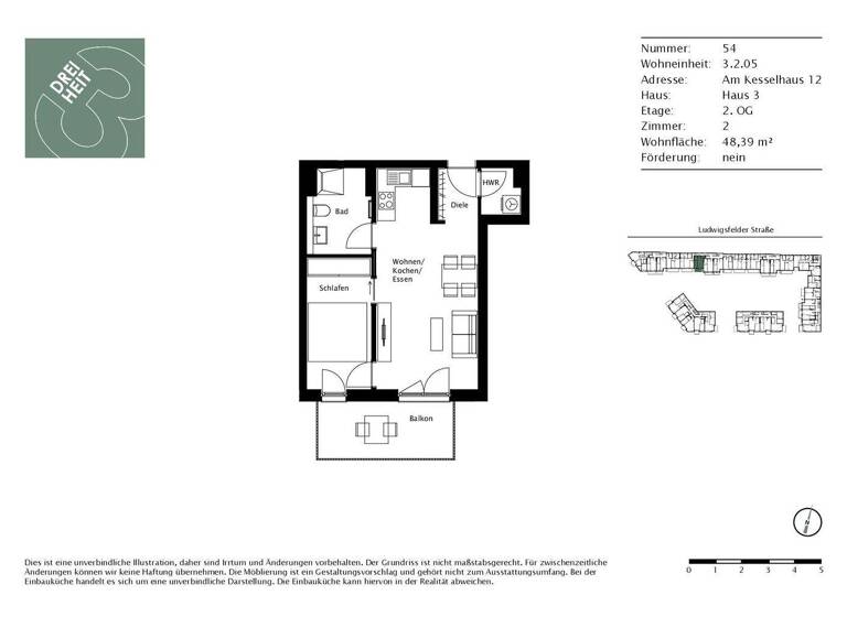 Wohnung zur Miete 1.280 € 2 Zimmer 48,4 m² 2. Geschoss Am Kesselhaus 12 Allach-Untermenzing München 80999