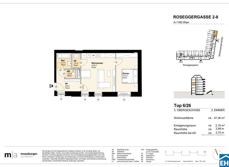 Wohnung zum Kauf - Erstbezug 307.300 € 2 Zimmer 47,4 m² 3. Geschoss Roseggergasse Wien 1160